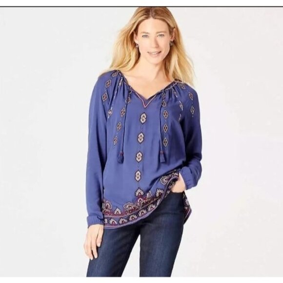 J Jill Embroidered Tunic XL Oversized Balloon Sleeves Lagenlook 100% Viscose - Picture 1 of 11